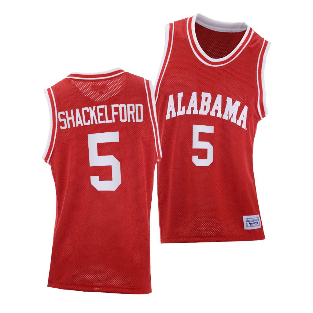 Men's Alabama Crimson Tide Jaden Shackelford #5 2021 Red Throwback NCAA College Basketball Jersey